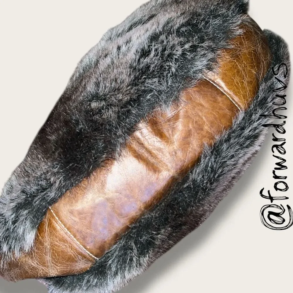 Y2K Faux Fur & Vegan Leather Hobo Bag – Canvas Lined – Statement Piece